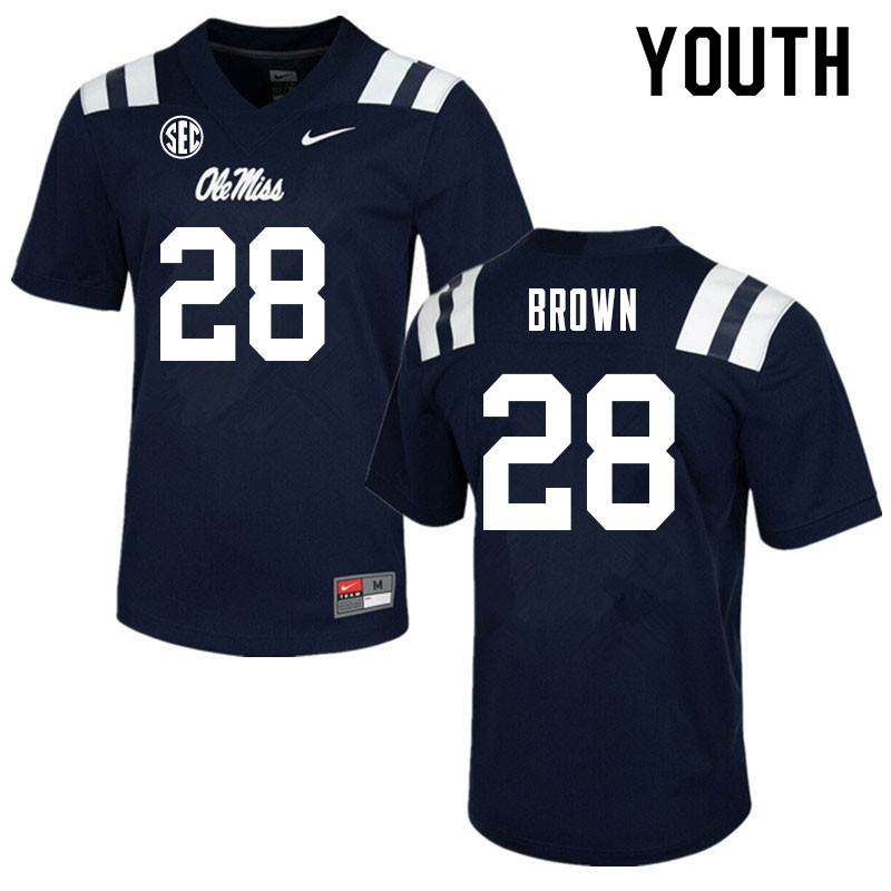 Youth #28 Markevious Brown Ole Miss Rebels College Football Jerseys Sale-Navy - Click Image to Close